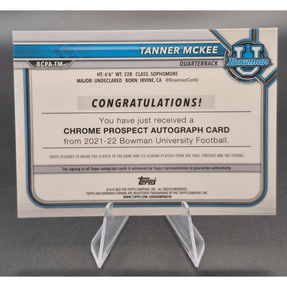 2021 Bowman Chrome Tanner McKee #BCPA-TM Prospect Auto Yellow Refractor /75